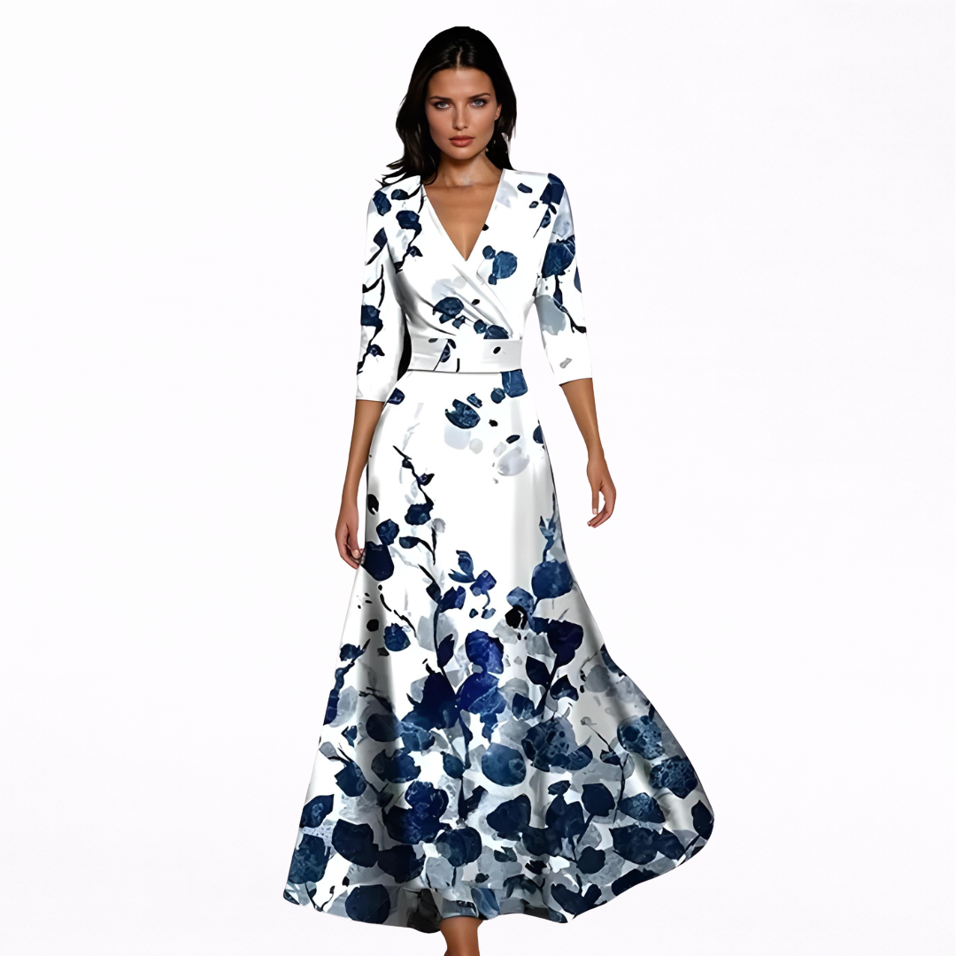 Emilia | Vestido Largo Cruzado Con Estampado Floral Vibrante