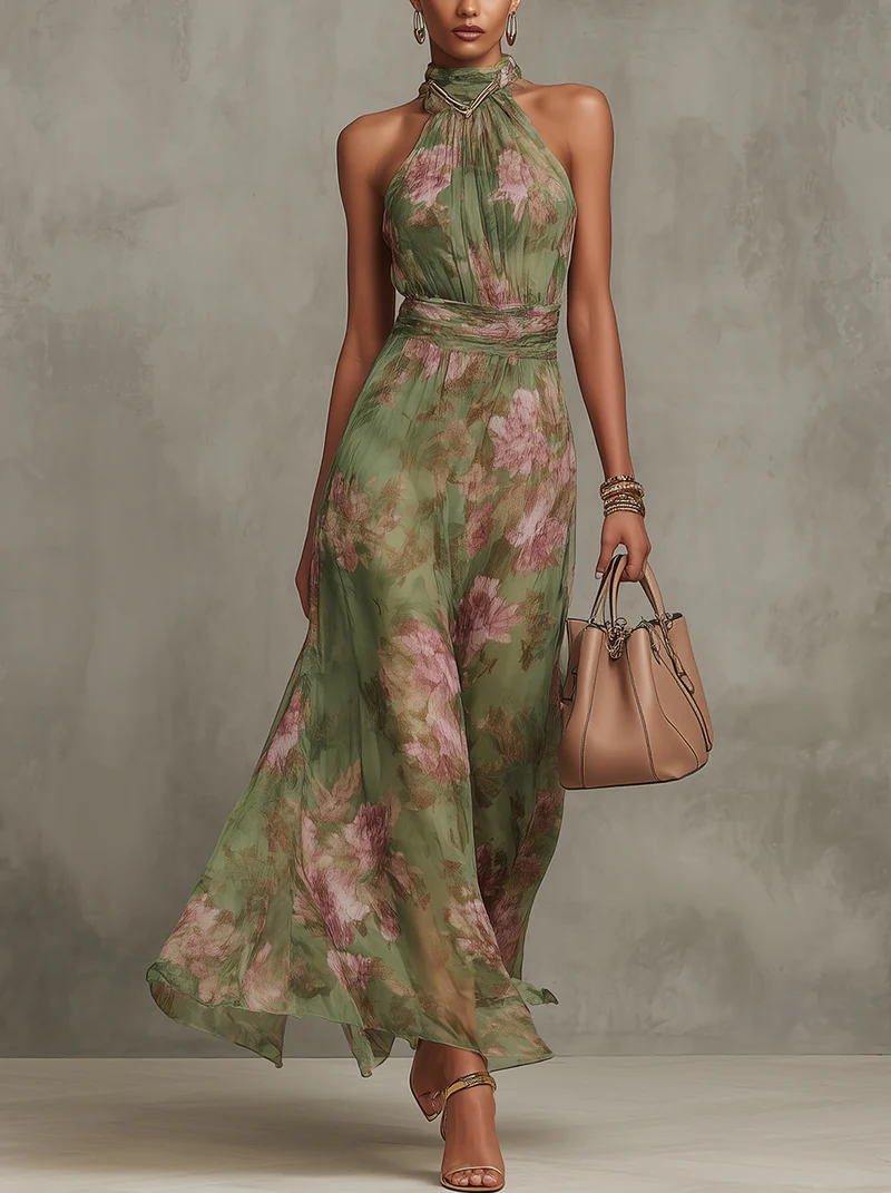 Aria – Vestido Largo Estampado Botánico